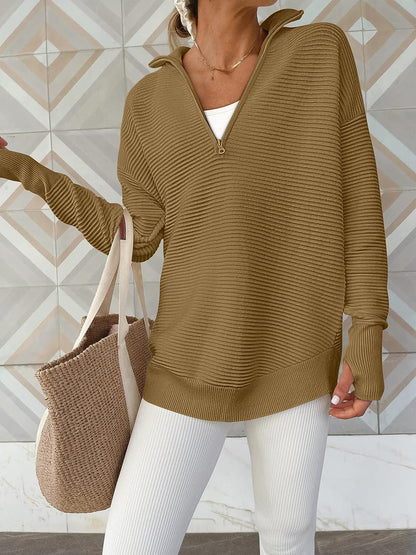 10010088786 Half Zip Long Sleeve Knit Top