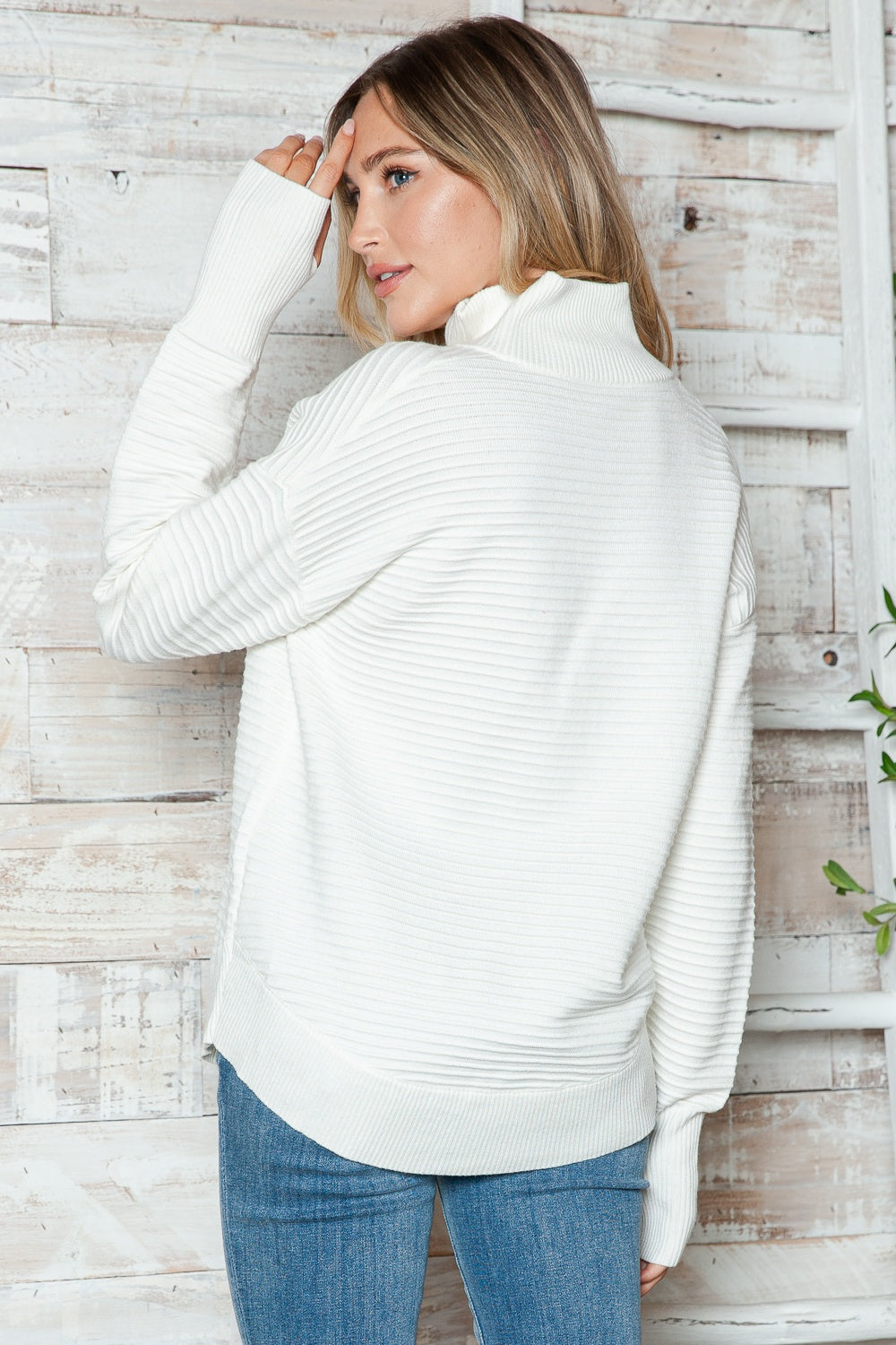 10010088786 Half Zip Long Sleeve Knit Top