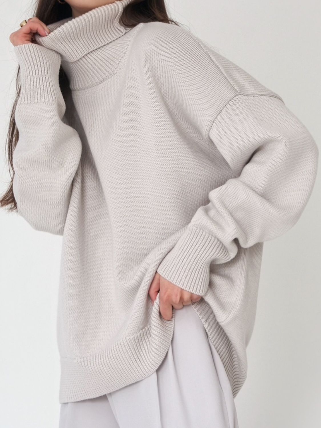 Turtle Neck Dropped Shoulder Sweater