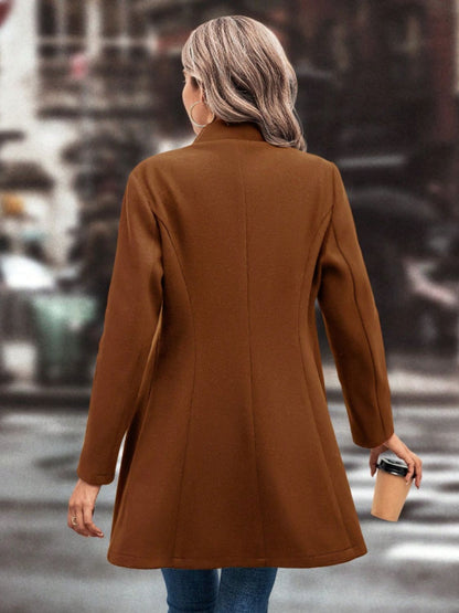 10010001698-Collared Neck Button Up Long Sleeve Coat