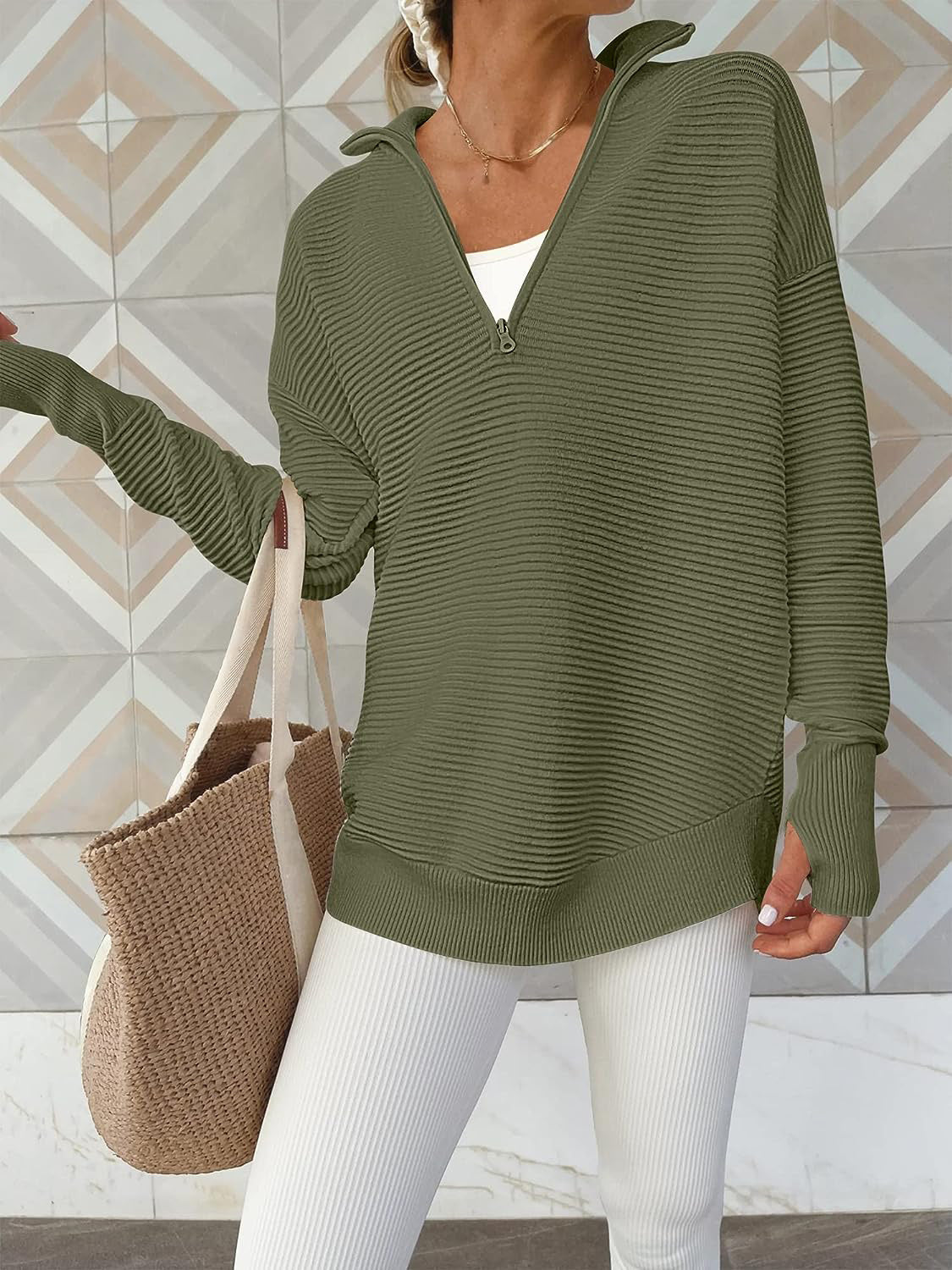 10010088786 Half Zip Long Sleeve Knit Top