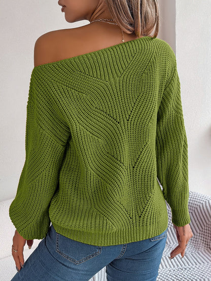 10010092397-Openwork Long Sleeve Sweater