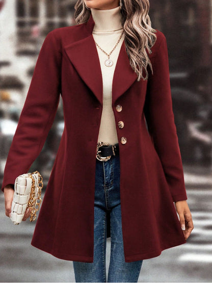 10010001698-Collared Neck Button Up Long Sleeve Coat