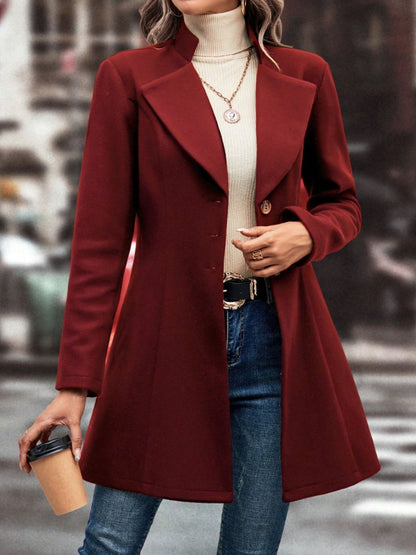 10010001698-Collared Neck Button Up Long Sleeve Coat