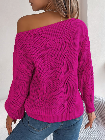 10010092397-Openwork Long Sleeve Sweater