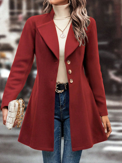 10010001698-Collared Neck Button Up Long Sleeve Coat