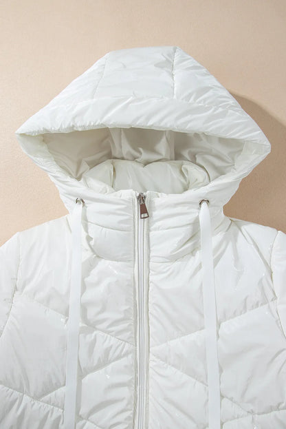 10010088975 Drawstring Zip Up Long Sleeve Hooded Winter Coat