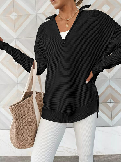 10010088786 Half Zip Long Sleeve Knit Top