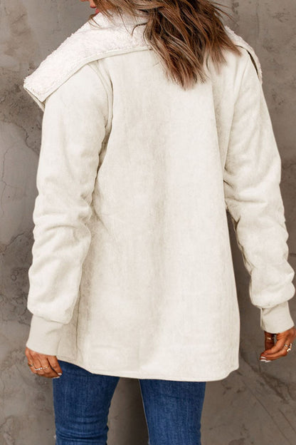 10010063507-Open Front Long Sleeve Sherpa Jacket with Pockets