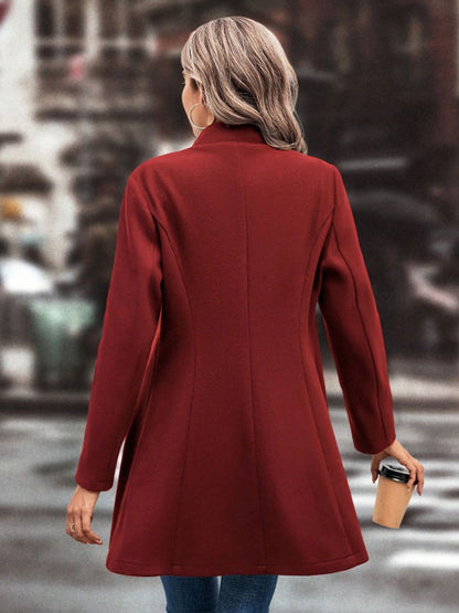 10010001698-Collared Neck Button Up Long Sleeve Coat