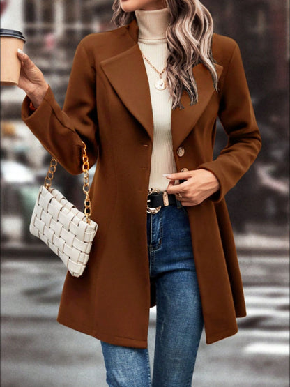 10010001698-Collared Neck Button Up Long Sleeve Coat