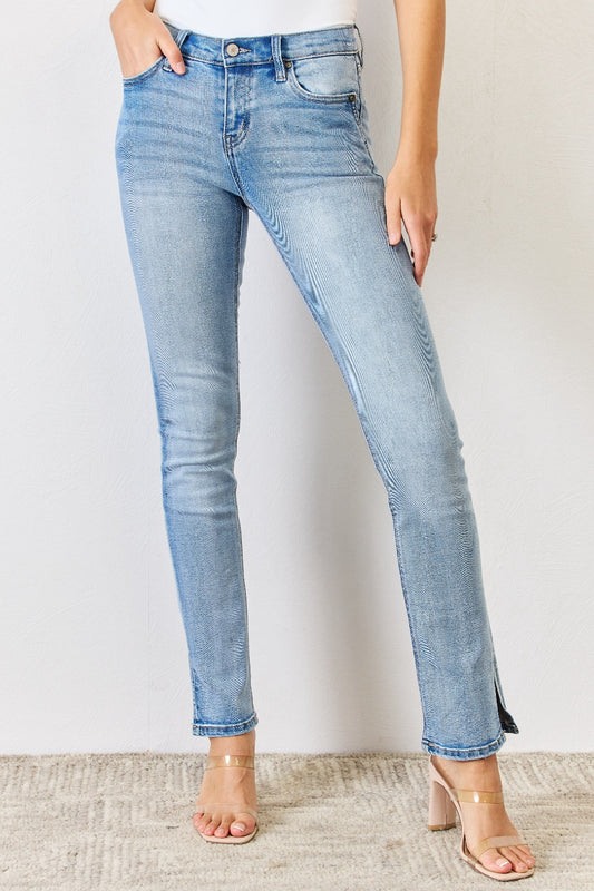 10010082323- Full Size Mid Rise Y2K Slit Bootcut Jeans