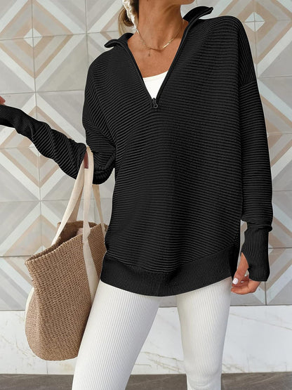 10010088786 Half Zip Long Sleeve Knit Top