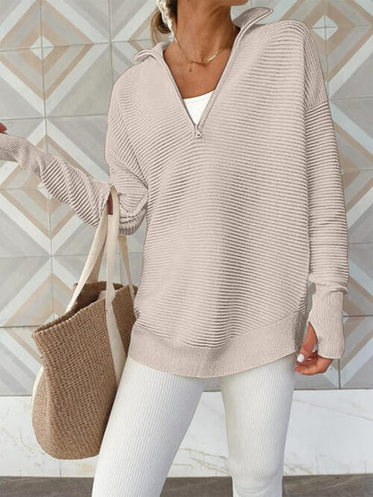 10010088786 Half Zip Long Sleeve Knit Top