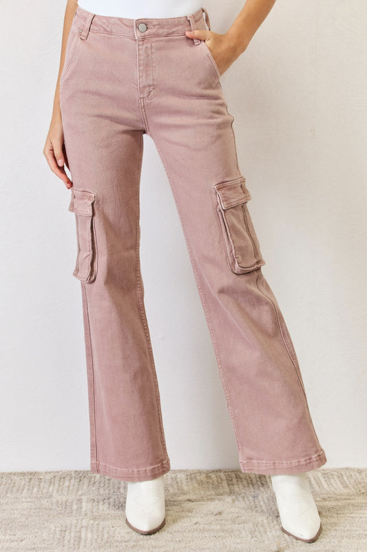 10010023811-RISEN Full Size High Rise Cargo Wide Leg Jeans