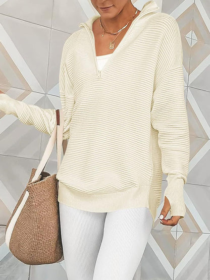 10010088786 Half Zip Long Sleeve Knit Top