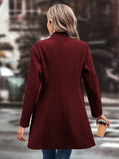 10010001698-Collared Neck Button Up Long Sleeve Coat